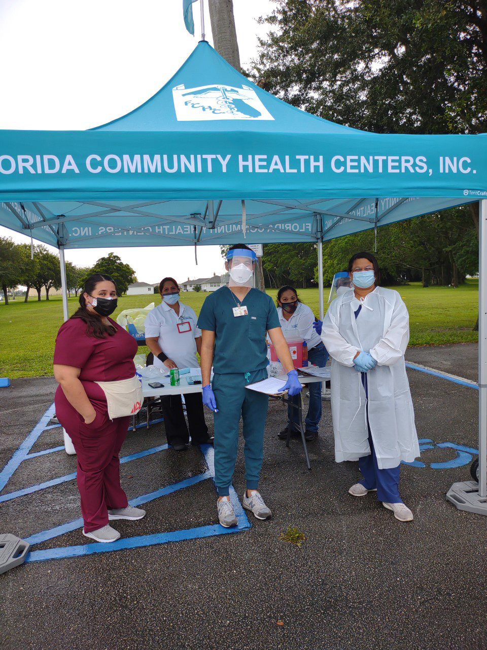 COVID-19 vaccinations were available at the FCHC's "Back to School" event at the John Boy Auditorium. From left to right: Cindy Canales, Patricia Caseres (Nursing Supervisor), Gustavo Guerra, Maricela Rivera and Dr. Webster.